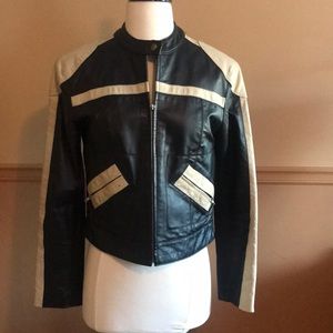 Leather motocross bomber jacket
